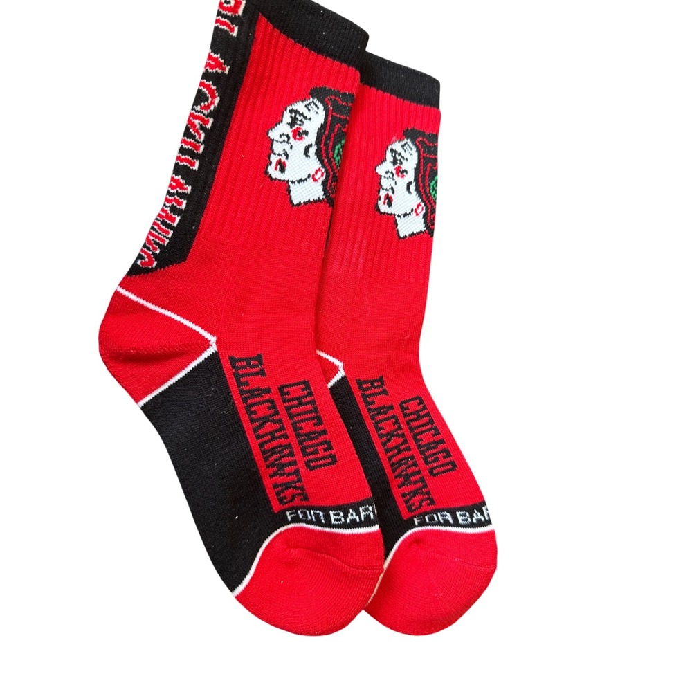 Chicago Blackhawks NHL Crew Socks For Bare Feet Red Black White Logo Mens